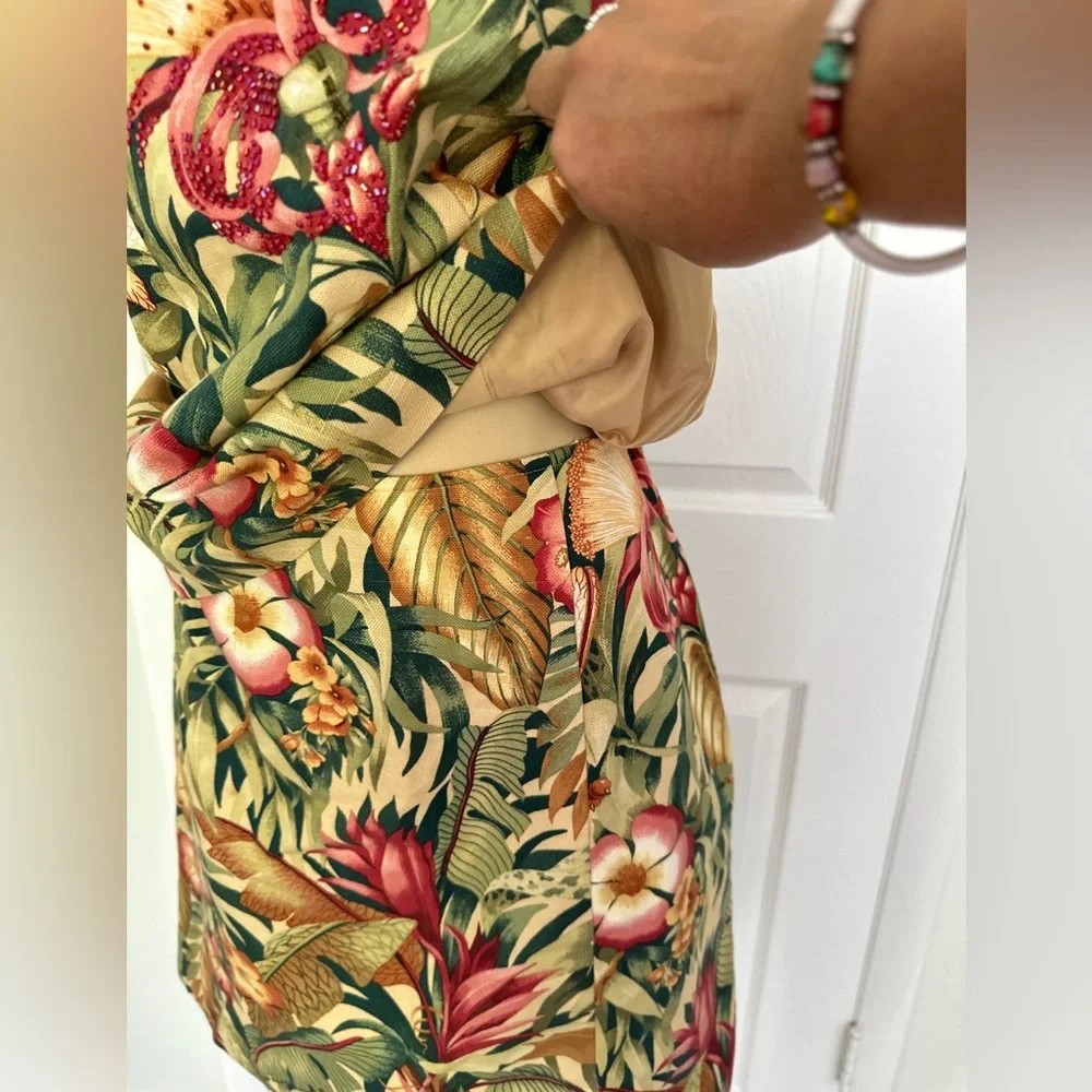 Ultra Dress Collection Tropical Floral Midi Dress in Green, Pink, Gold - Picture 8 of 16
